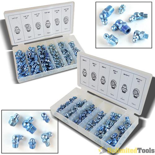 220pcs metric & sae hydraulic lubrication grease zerk fittings assortment set hd