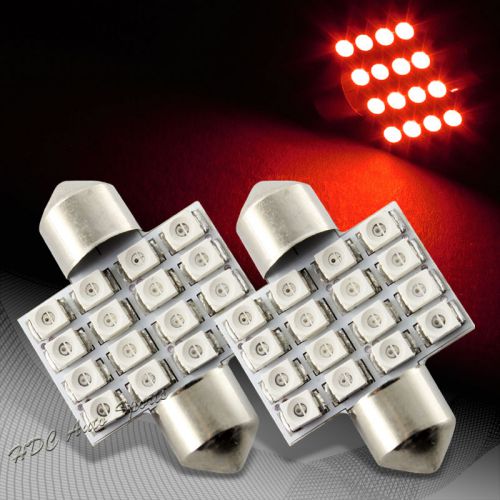 2x 34mm 16 smd red led festoon dome map glove box trunk replacement light bulb