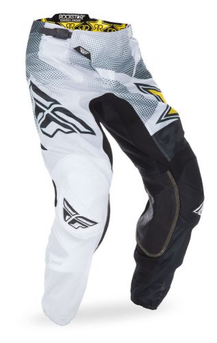 Fly racing white/black/yellow mens kinetic rockstar mesh dirt bike pants mx atv