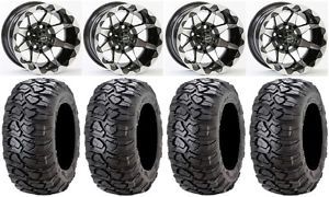 Sti hd6 gloss blk golf wheels 12&#034; 23x10-12 ultracross tires e-z-go &amp; club car