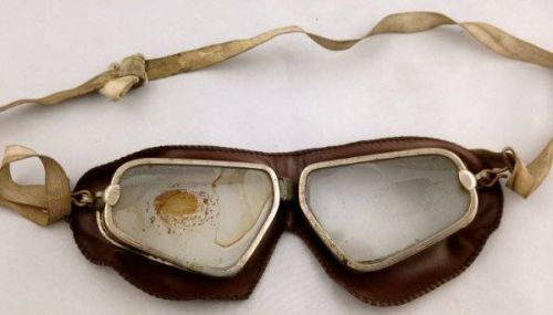 Vtg antique goggles auto racing motorcycle aviator steampunk metal side bars