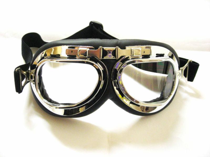 Motorcycle flight wwii raf aviator vintage pilot half helmet goggles clear lens
