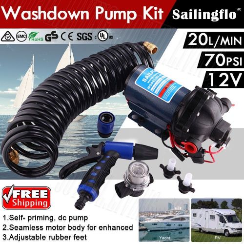 12V Water Pump Kit 5.3GPM 70PSI High Pressure Wash-Down Deck Caravan Boat SET, US $110.99, image 8