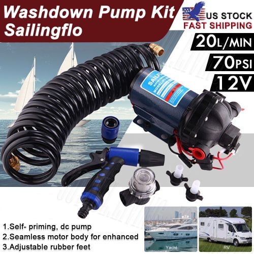 12V Water Pump Kit 5.3GPM 70PSI High Pressure Wash-Down Deck Caravan Boat SET, US $110.99, image 13