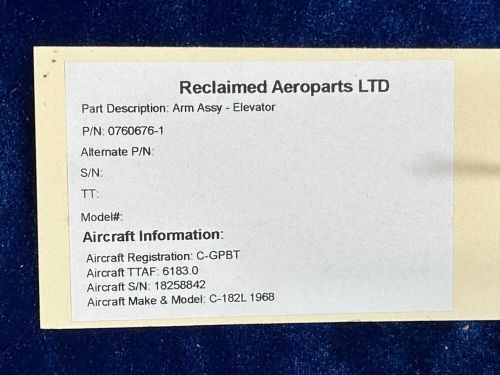 CESSNA 182 L ARM ASSY - ELEVATOR P/N: 0760676-1, C $65.00, image 4