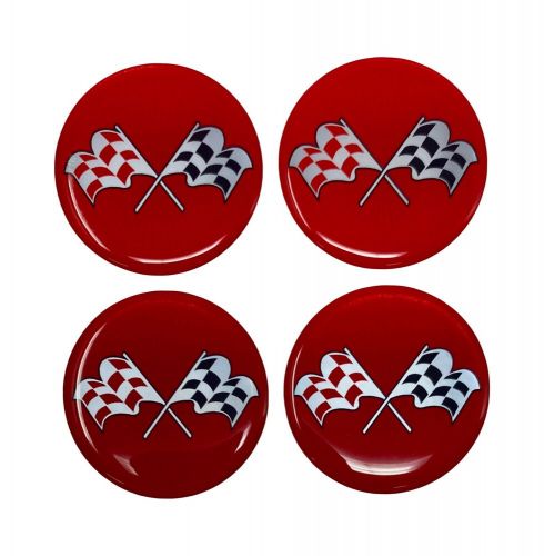 CORVETTE STYLE RED CROSSED FLAG Wheel Hub Center Cap STICKER DECAL 44mm Set, US $17.99, image 5