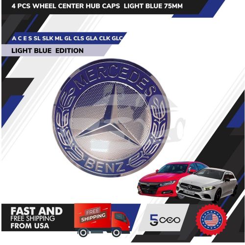 4 PCS BENZ WHEELS CENTER CAPS LIGHT BLUE EMBLEM 75MM OEM Mercedes C E S, US $19.23, image 2