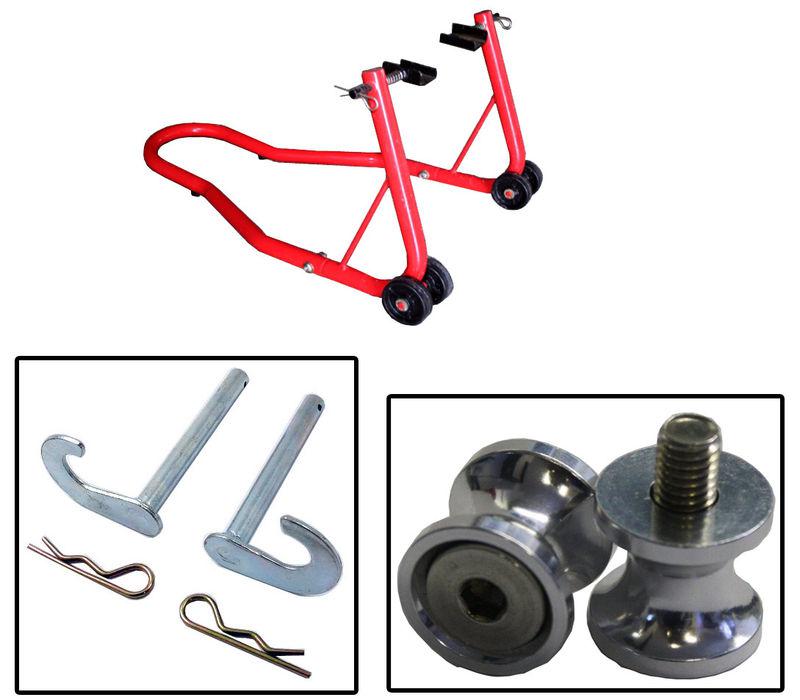 Biketek series 2 red rear stand w/ bobbin spools aluminum 6mm aprilia flaco all