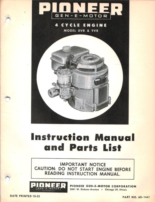 Pioneer engine 8vr & 9vr  instruction manual & parts guide