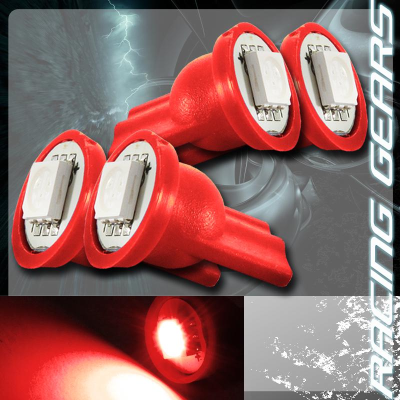 4x red smd led t10 12v wedge interior instrument panel gauge license light bulbs