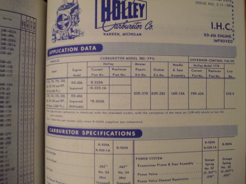 Find VINTAGE 1950's 1960's Holley Carburetor Master Catalog Data Book