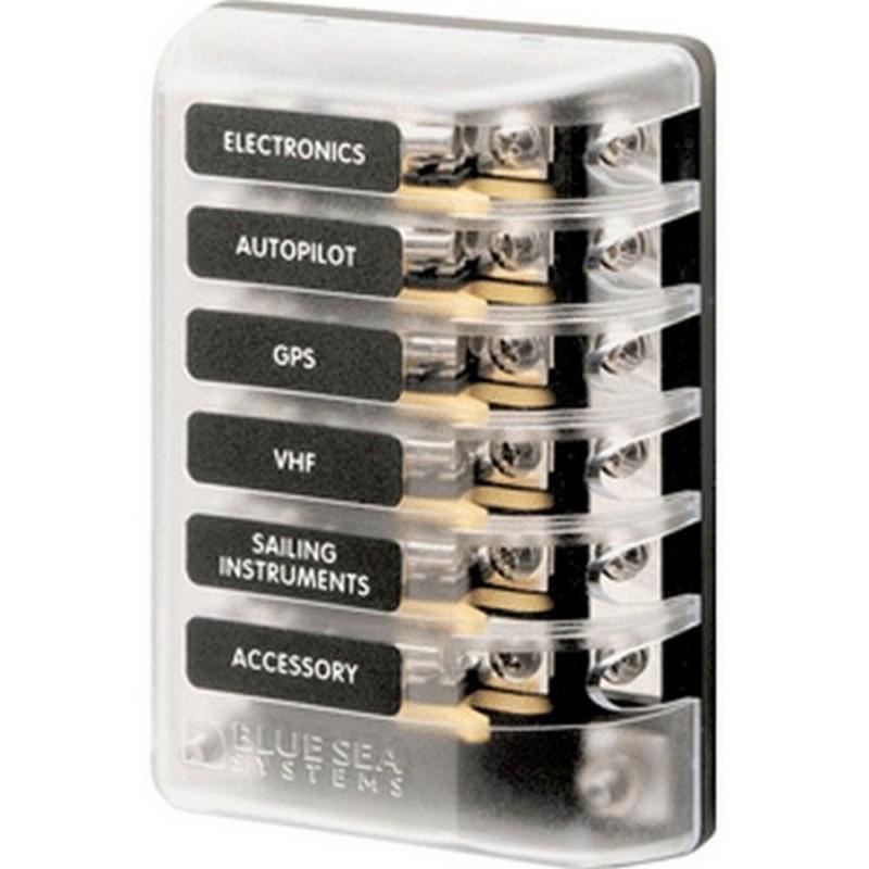 Blue sea 5015 st glass fuse block w/negative bus & clear cover