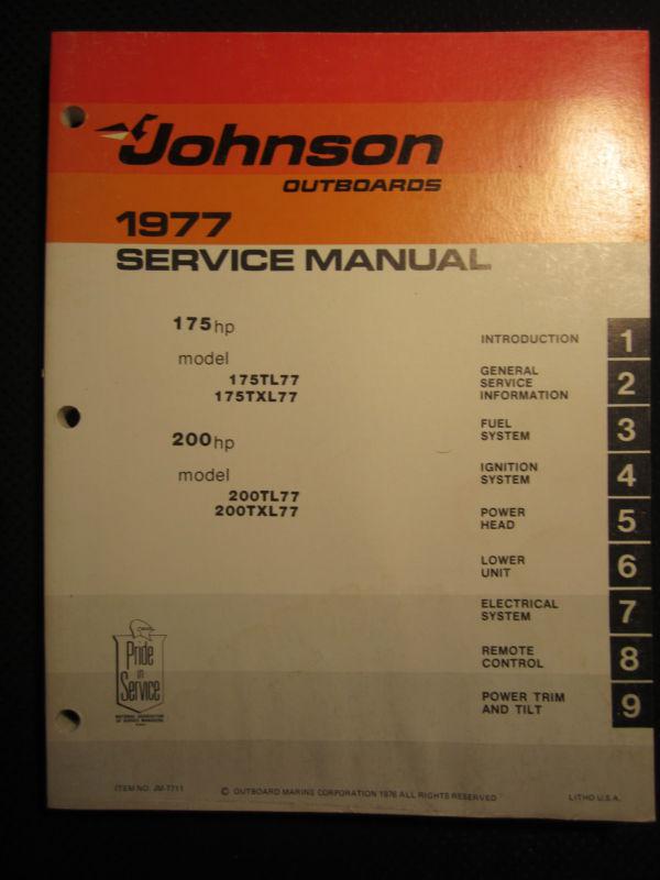 1977 johnson outboards 175 200 hp service repair shop manual tl77 txl77 motor