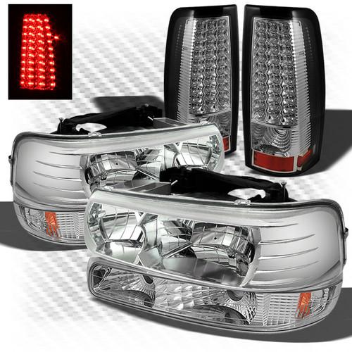 99-02 silverado headlights + bumper lights + chrome led perform tail lights set