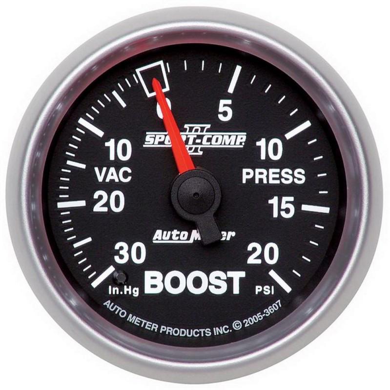 Auto meter 3607 sport-comp ii 2 1/16"  analog  30" hg/20 psi gauges boost/vacuum