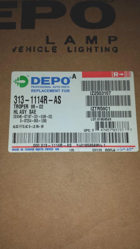 Isuzu trooper acura slx depo 313-1114r-as headlight passenger side new