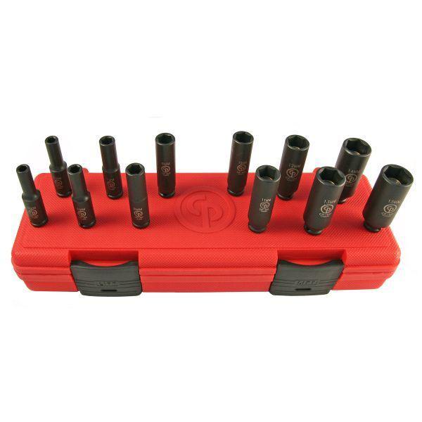 Chicago pneumatic 1/4 in. drive 12-pc. metric deep impact socket set .25" cp 
