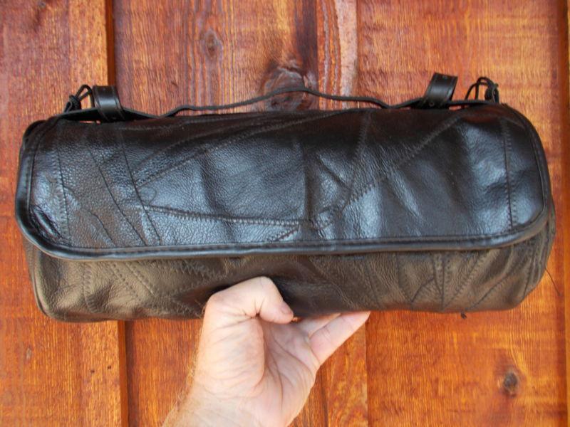 Harley style leather fork tool accessory bag  by diamond plate buffalo leather  