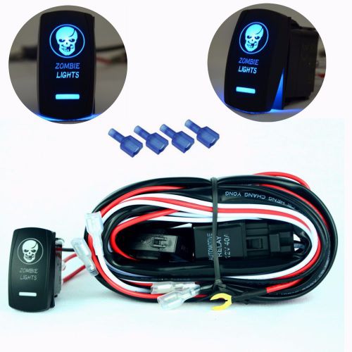 Universal wiring harness blue skull zombie light rocker switch on-off relay atv