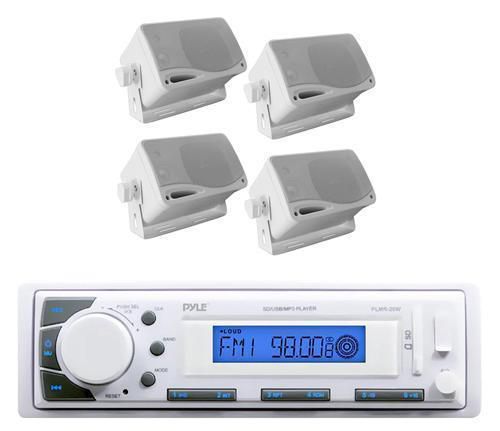 Boat outdoor pyle radio receiver aux input usb slot player 4 white box speakers