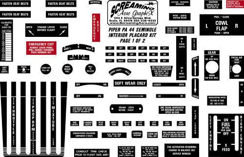 Piper pa44 seminole interior placard kit free shippping