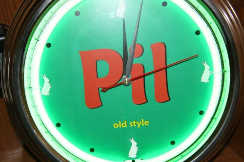 Old style pill beer pilsner billiards garage man cave neon bar pub sign clock