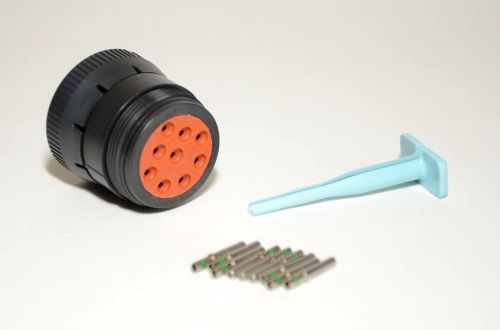 Deutsch hd10 9-pin sae j1939 black female connector kit, 16-18awg solid sockets