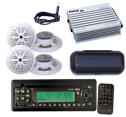 Pyle new boat radio cd mp3 recevier w/remote, amp, cover, antenna, 5.25&#034; speaker