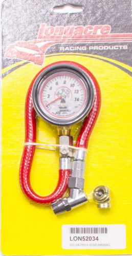 Longacre tire air gauge 2" dial face 0-15 psi 14" hose #52034 swivel chuck  gid