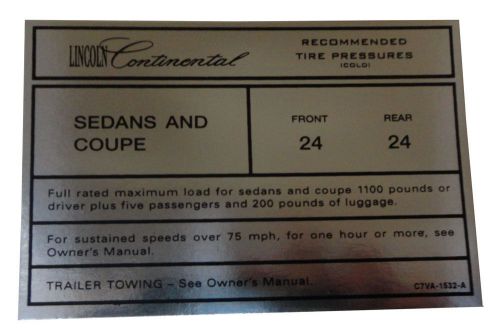 1967 lincoln tire pressure decal