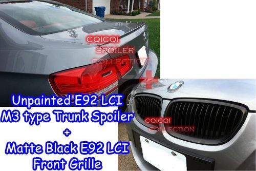 Unpainted bmw 11~13 e92 lci 3-series coupe front grille + m3 type trunk spoiler◎