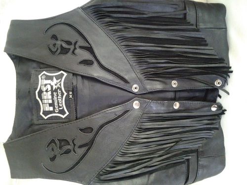 Womes xs leather fringed sturgis biker vest