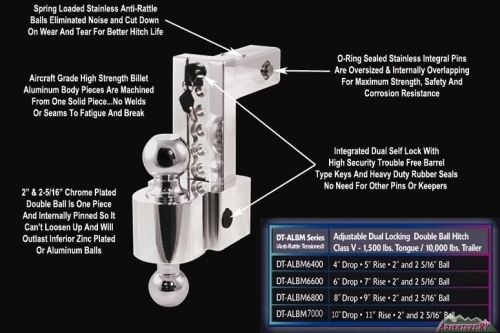 Diversi-tech dt aluminum adjustable 6" rapid drop trailer hitch lock dt-albm6600