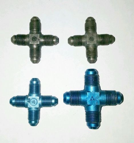 Lot of 4 an male 4 way cross fittings - blue anodized