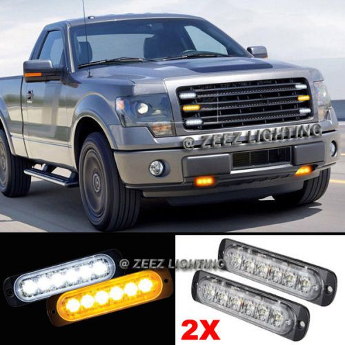 2x 6 white&amp;amber led emergency hazard caution warning strobe beacon light bar#14