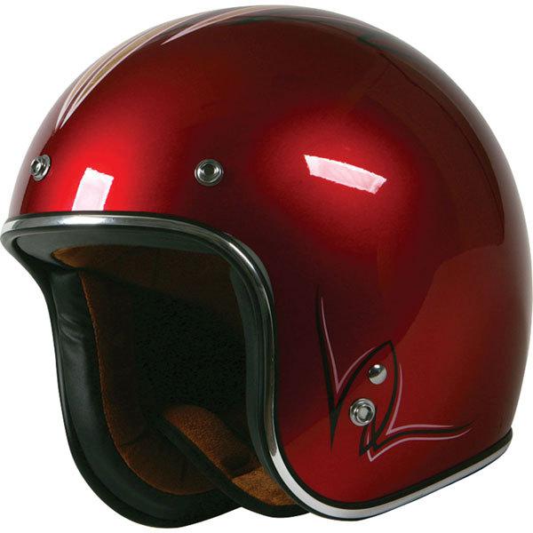 Candy red l torc route 66 t-50 pinstripe open face helmet