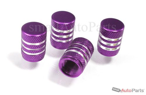 (4) car truck bike purple aluminum tire valve stem caps with chrome stripes