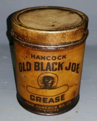 Antique one lb.hancock old black joe grease can yale oil corp. 4&#034;