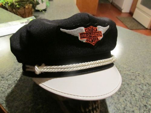 Vintage style biker road captain&#039;s hat/cap - harley bar &amp; shield wing patch !!