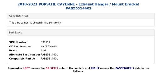 2018-2023 PORSCHE CAYENNE - Exhaust Hanger / Mount Bracket PAB25314401, US $24.99, image 2