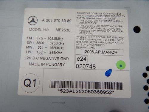 Mercedes c180 mk2 fl w203 4dr 02-07 radio cd player a2038705089