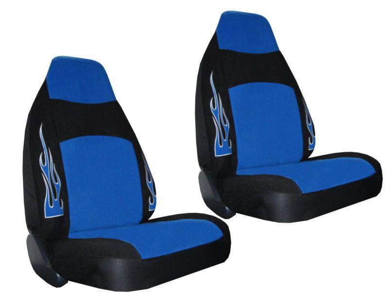 Synthetic Leather Blue Black Flame High Back Car Seat Covers 7pc Pkg #3, US $48.93, image 2