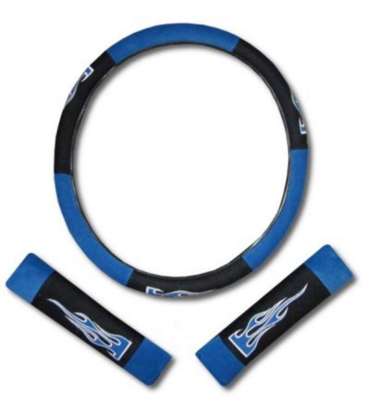 Synthetic Leather Blue Black Flame High Back Car Seat Covers 7pc Pkg #3, US $48.93, image 4