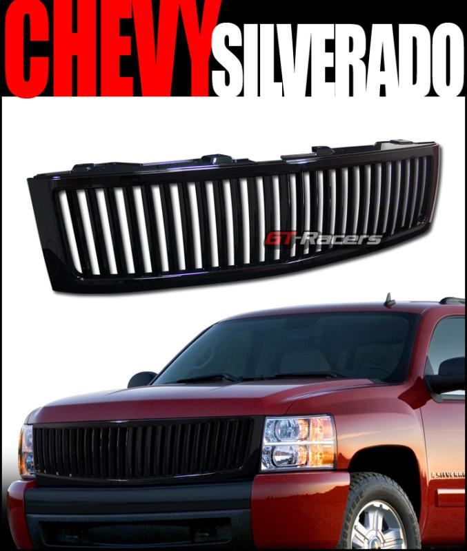 Blk vertical front bumper hood grill grille abs 2007-2013 chevy silverado pickup