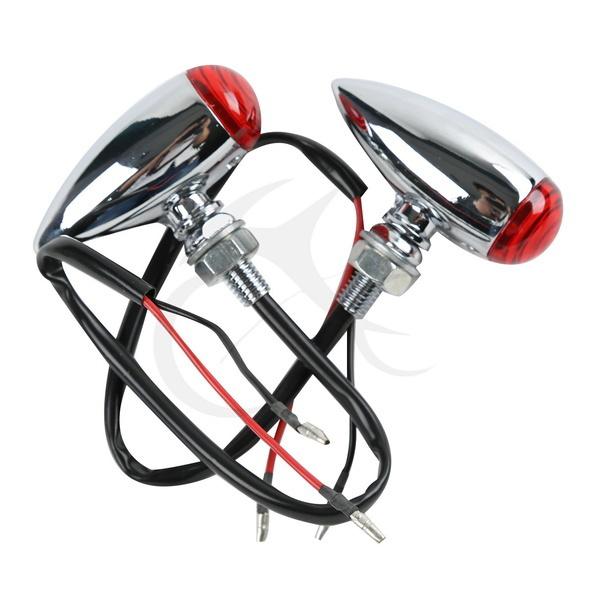 Chrome red bullet turn signal for harley chopper bobber cruiser custom 2pcs 