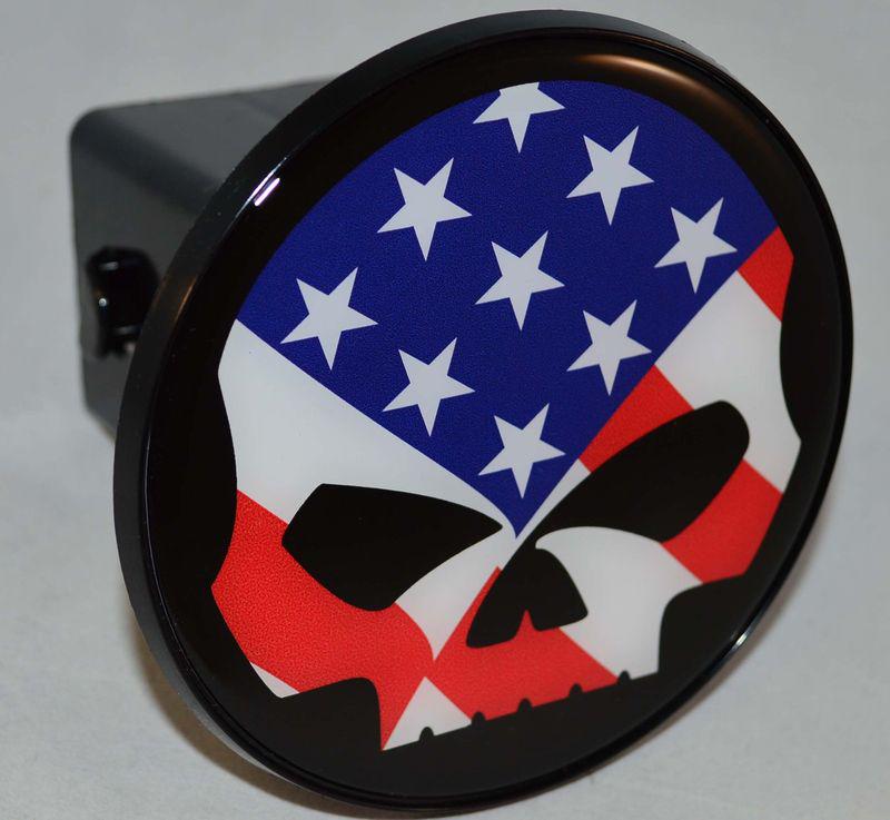 Usa flag skull - 2" tow hitch receiver cover insert plug for most truck & suv
