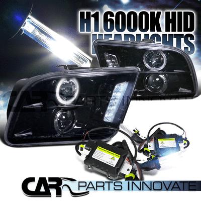 Glossy piano black 05-09 mustang halo led projector headlights+h1 6000k hid kit