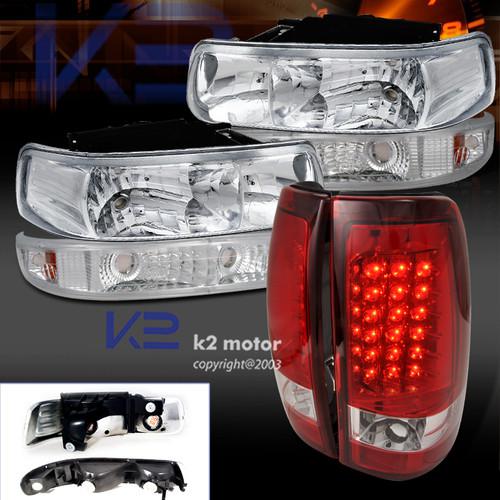 99-02 silverado chrome headlights+clear bumper lights+red led tail lamps