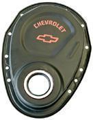 Sbc black timing cover w/ bowtie emblem 305 327 350 400