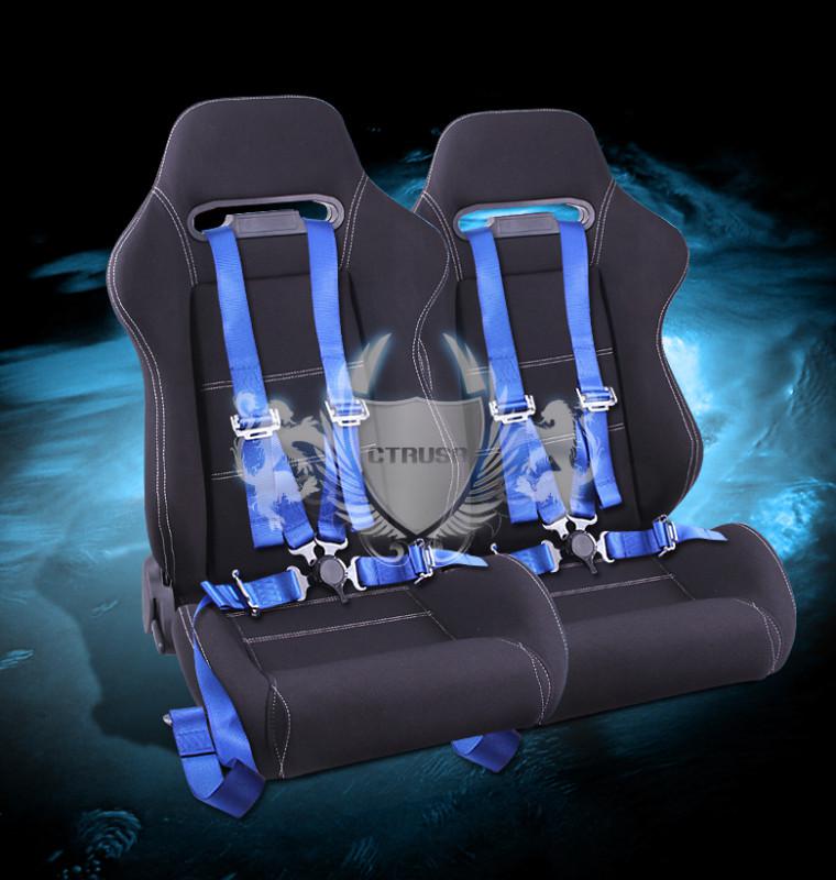 Purchase 2x JDM Black/Blue White Stripe Fabric Racing Seat Evo Style+